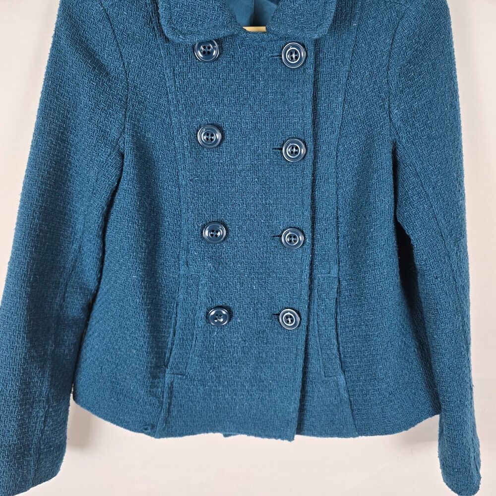 Vintage Frenchi Peacoat Women's Medium Wool Blend Collard Short Length Blue Teal - Picture 3 of 16